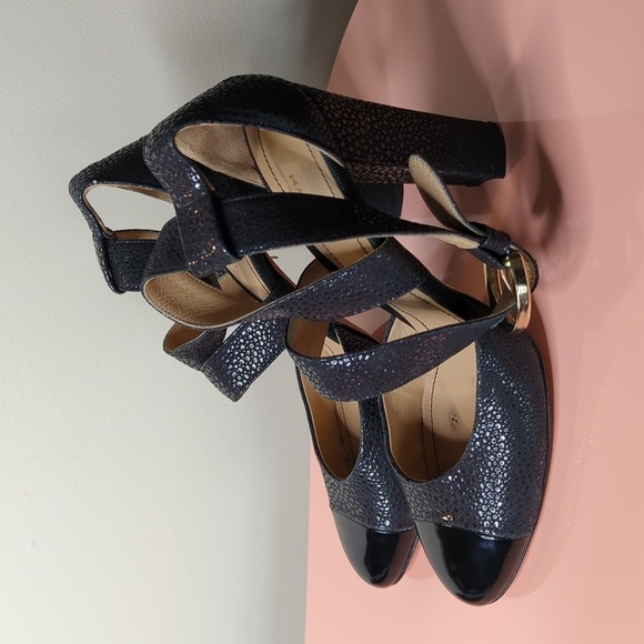 MARELLA Cap Toe Black Leather Block Heels Size 40/10 - Picture 5 of 16